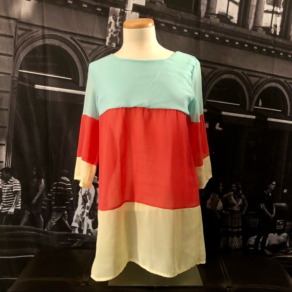 Sheer Color Block Tunic Top